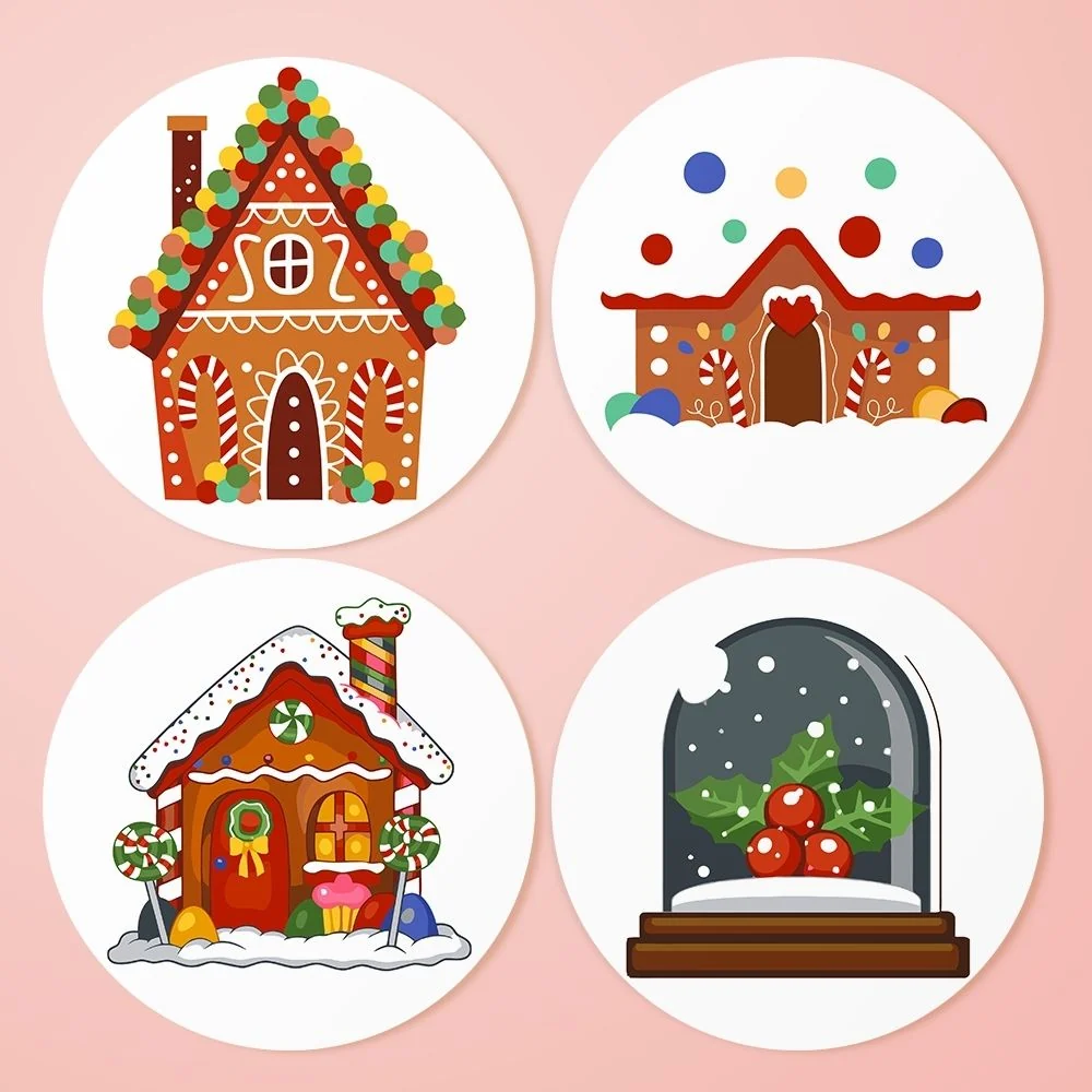 Malen nach Zahlen 20 cm Tischsets (4 Stück) - Lebkuchendorf Magie