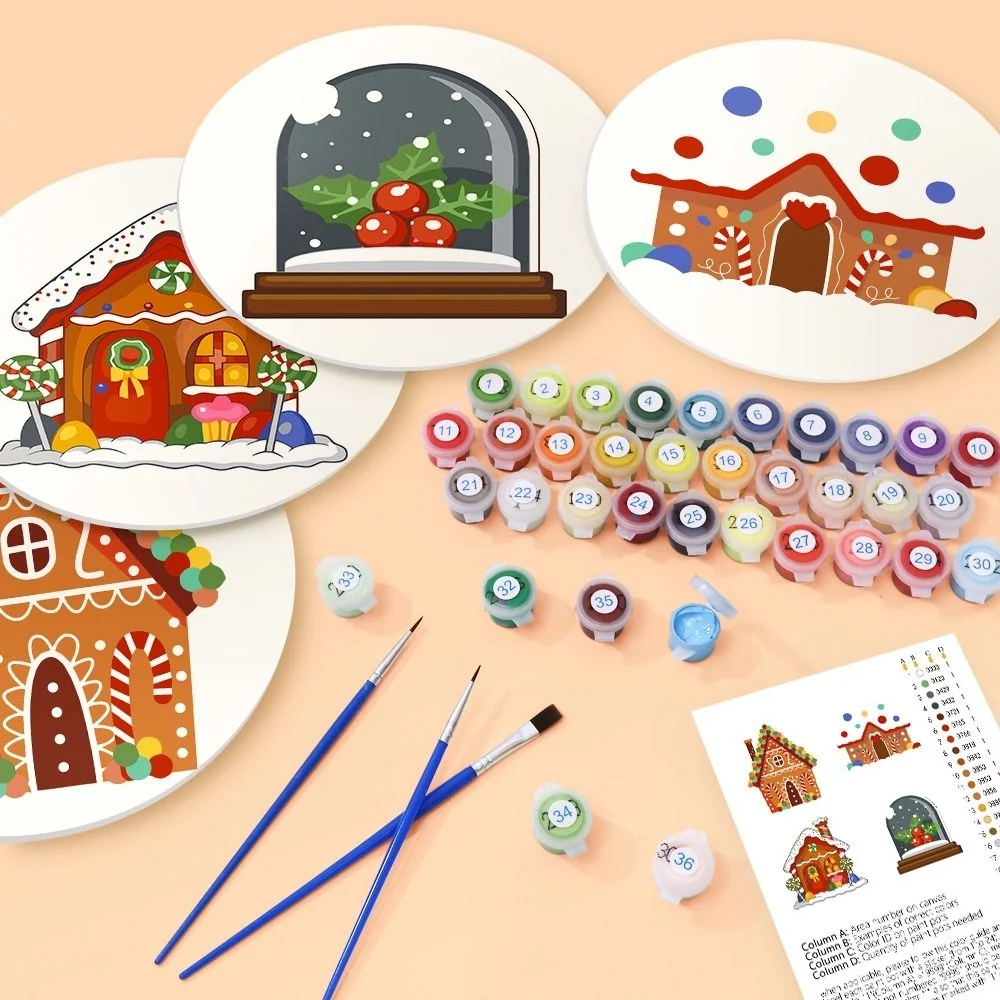 Malen nach Zahlen 20 cm Tischsets (4 Stück) - Lebkuchendorf Magie