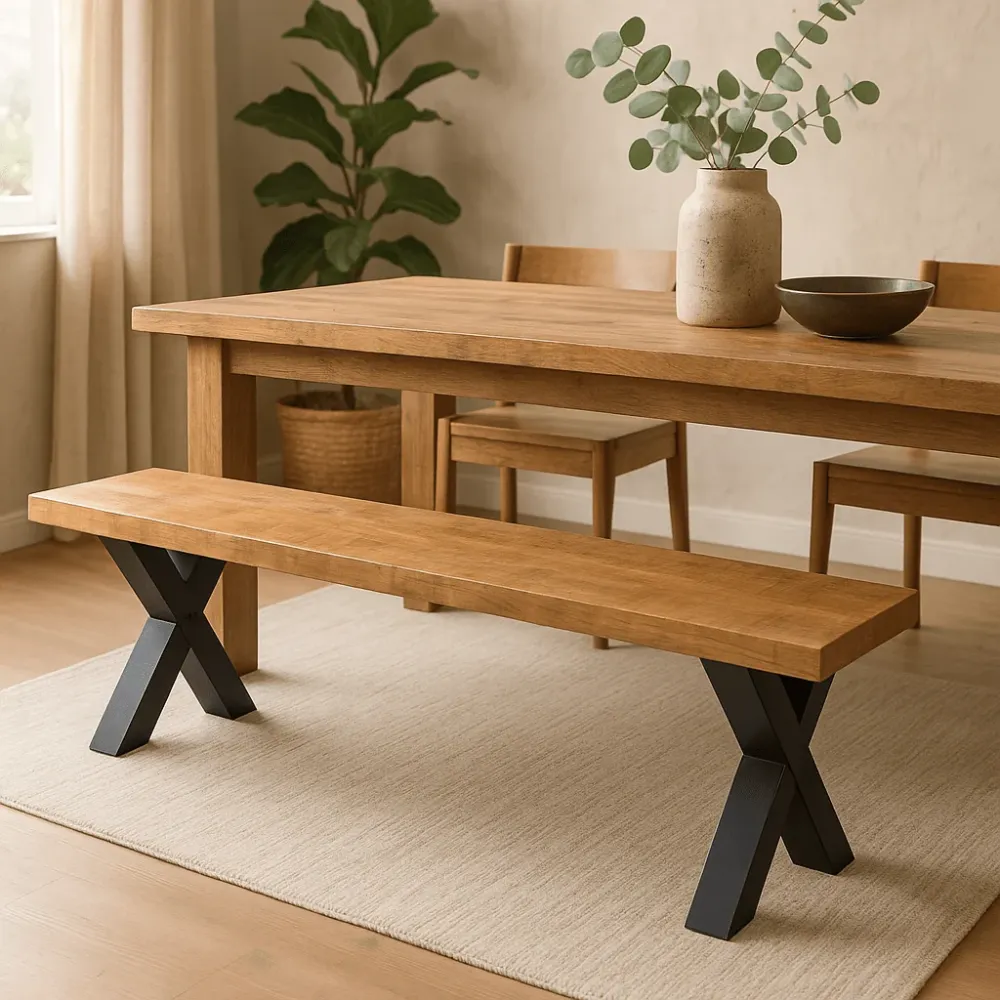 Mangoholz Esszimmerbank Columbus X-Fuß 140x40 cm Mahom