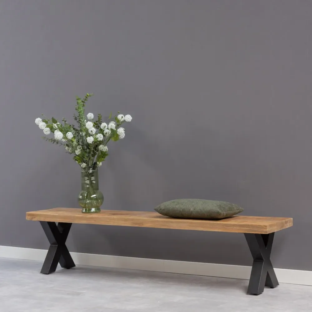 Mangoholz Esszimmerbank Columbus X-Fuß 140x40 cm Mahom
