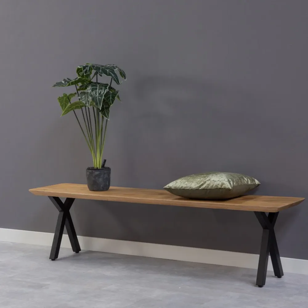 Mangoholz Esszimmerbank Salerno X-Fuß 200x40 cm Mahom