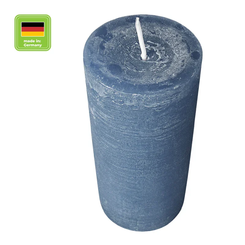 Marble Rustik Stumpenkerze Graublau, Wiedemann, 120/58 mm, Brenndauer ca. 42h, durchgefärbt
