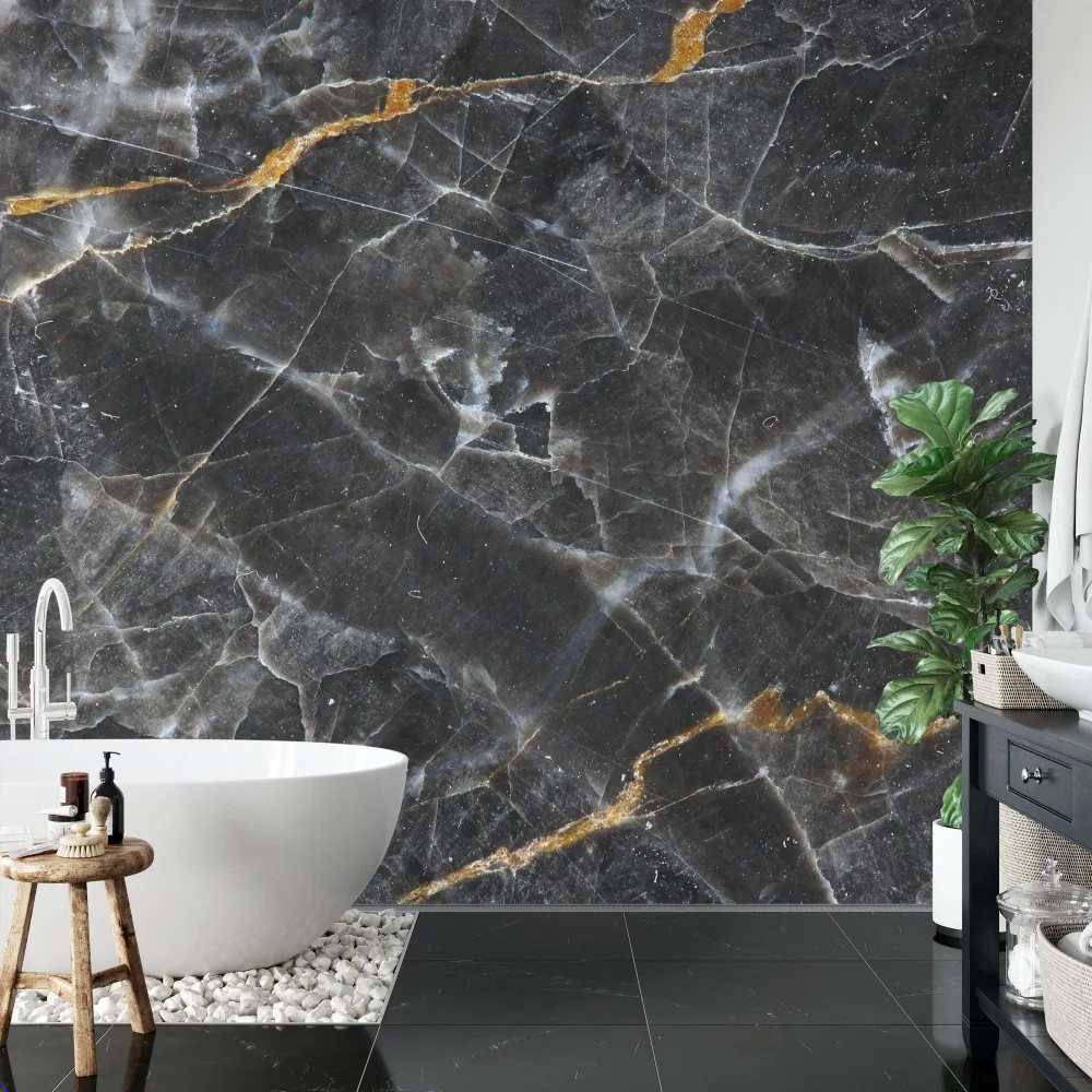 Marmor Tapete | Schwarzes und goldenes Luxusmuster