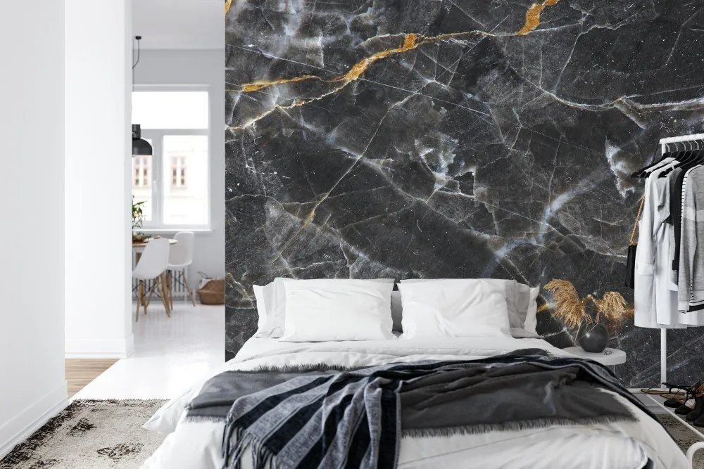 Marmor Tapete | Schwarzes und goldenes Luxusmuster