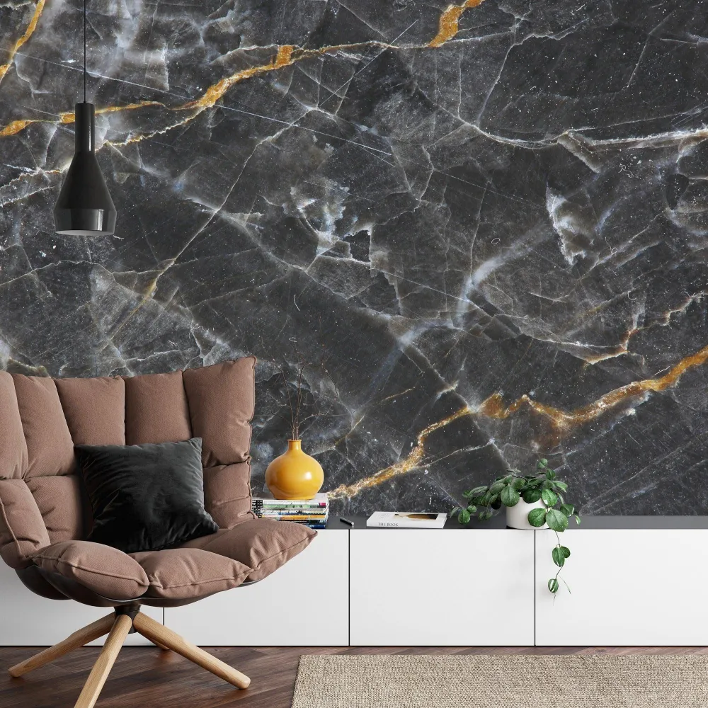 Marmor Tapete | Schwarzes und goldenes Luxusmuster
