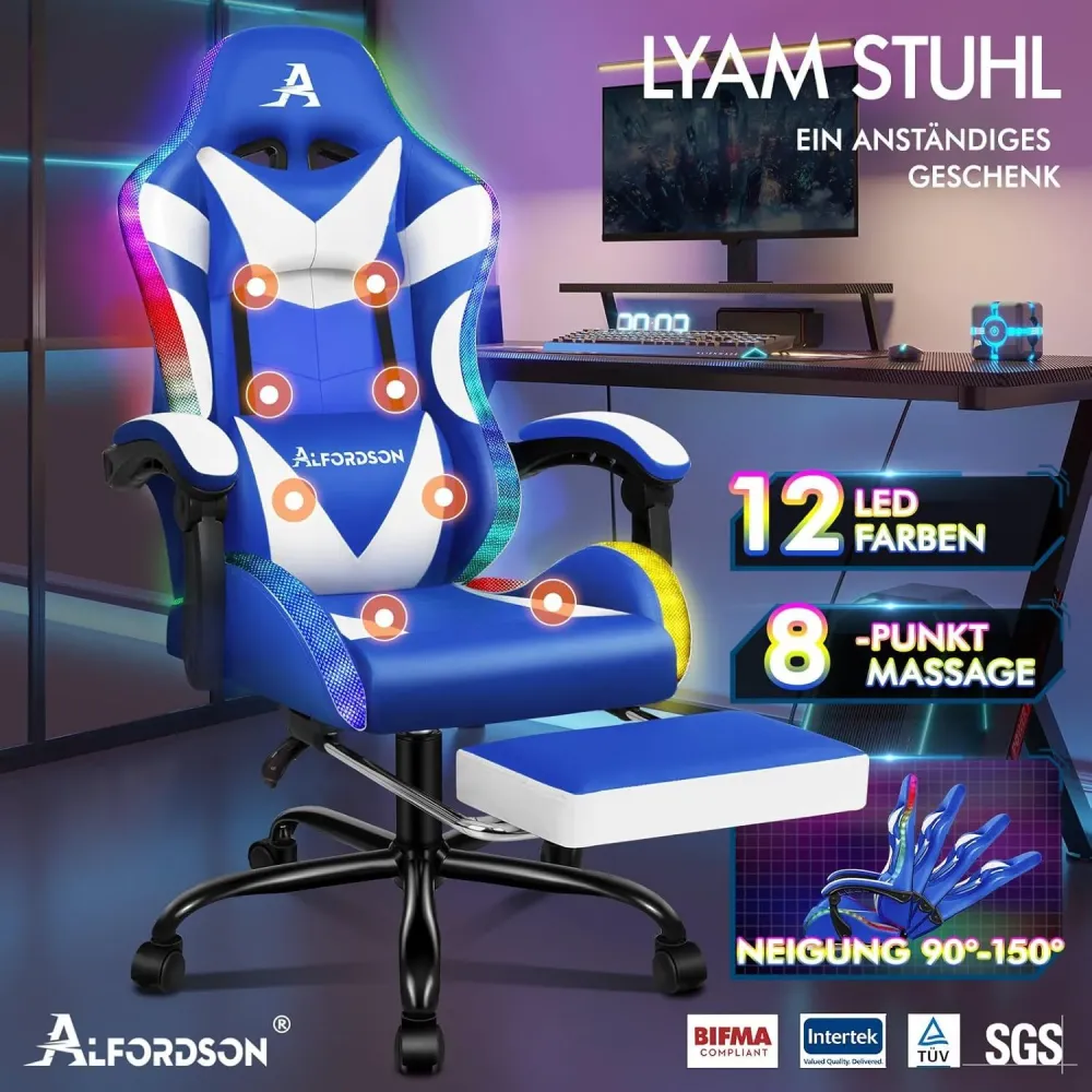 Massage-Gaming-Stuhl mit LED, ergonomischer