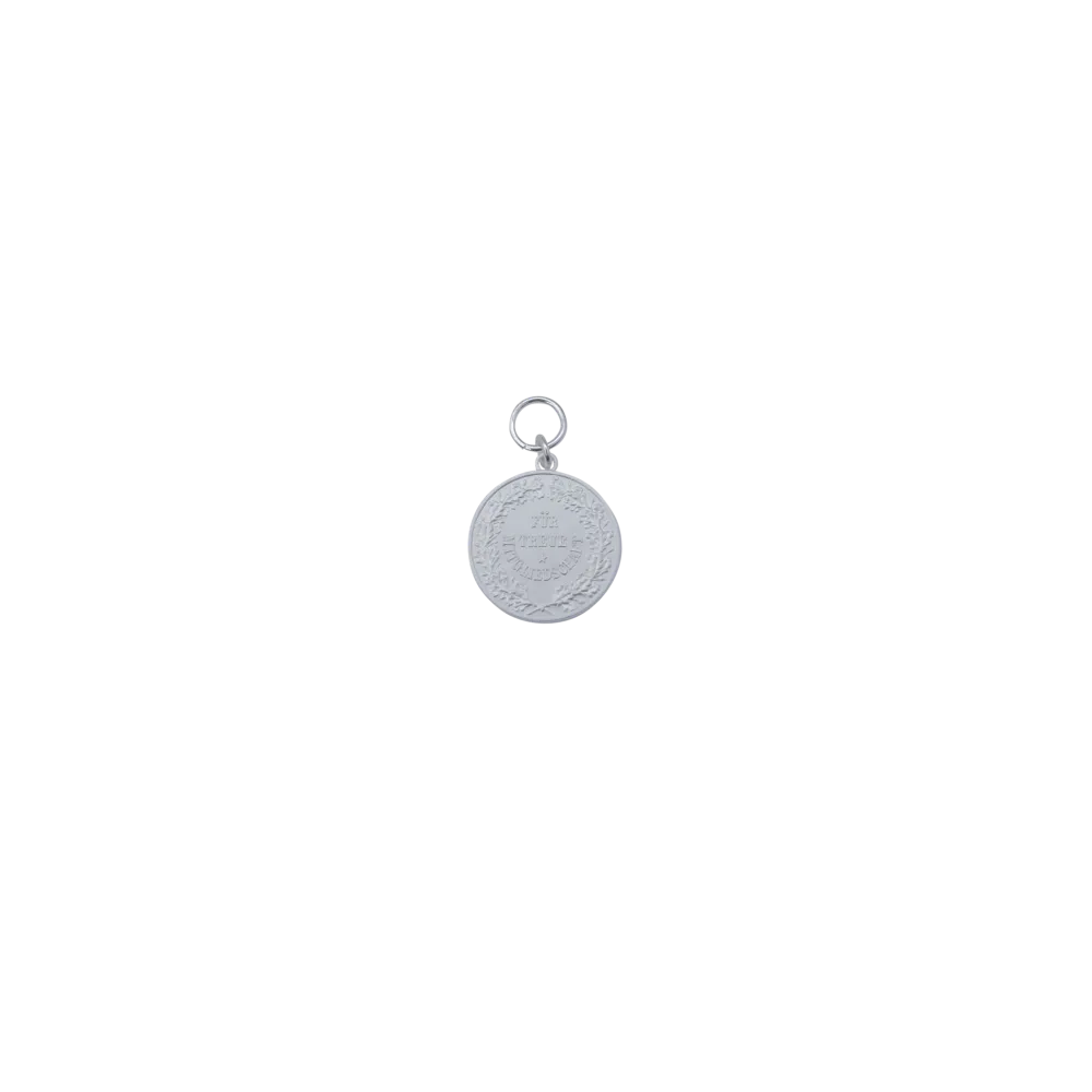 Medaille, 28mm, Messing, versilbert, mit Öse(n) und Ring(en)