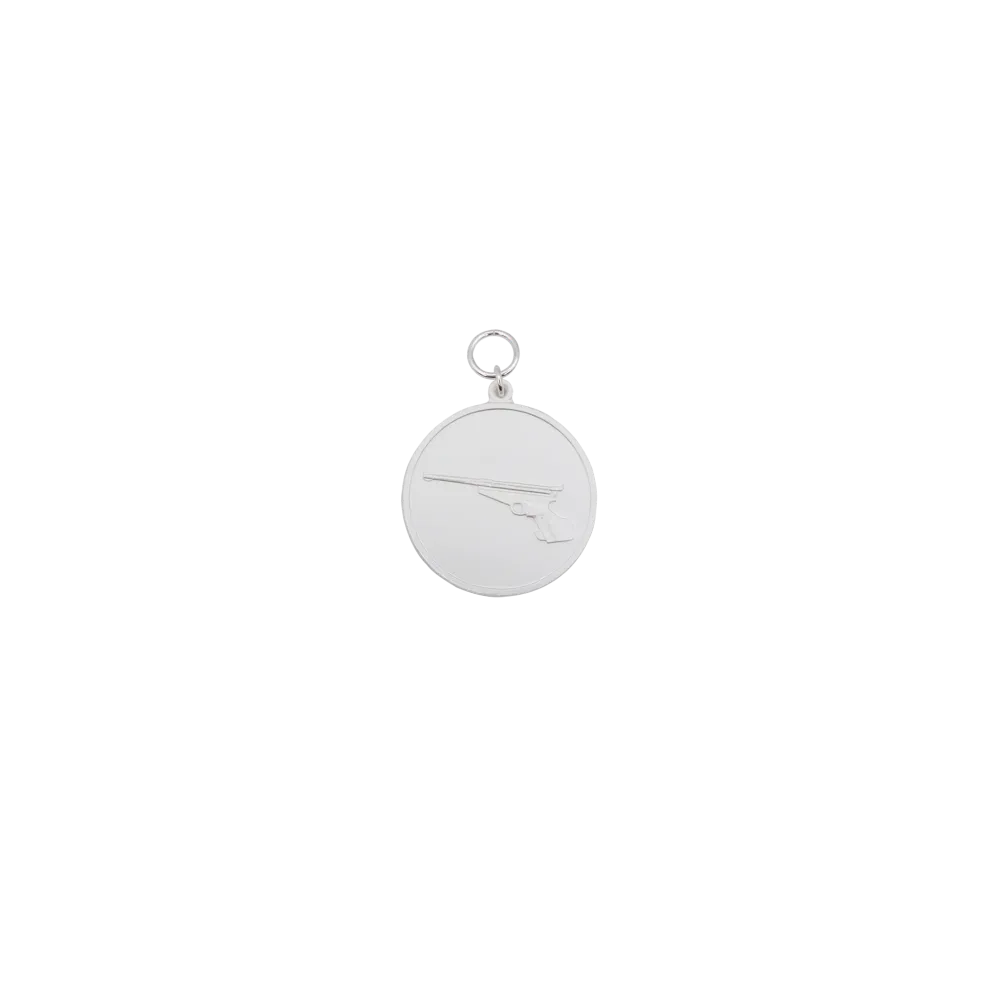 Medaille, 39mm, Messing, versilbert, mit Öse(n) und Ring(en)