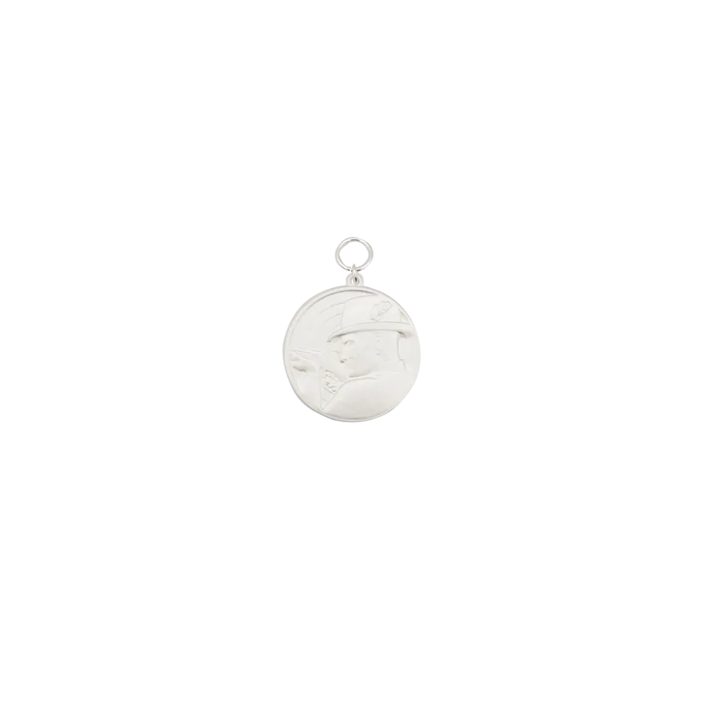 Medaille, 39mm, Messing, versilbert, mit Öse(n) und Ring(en)