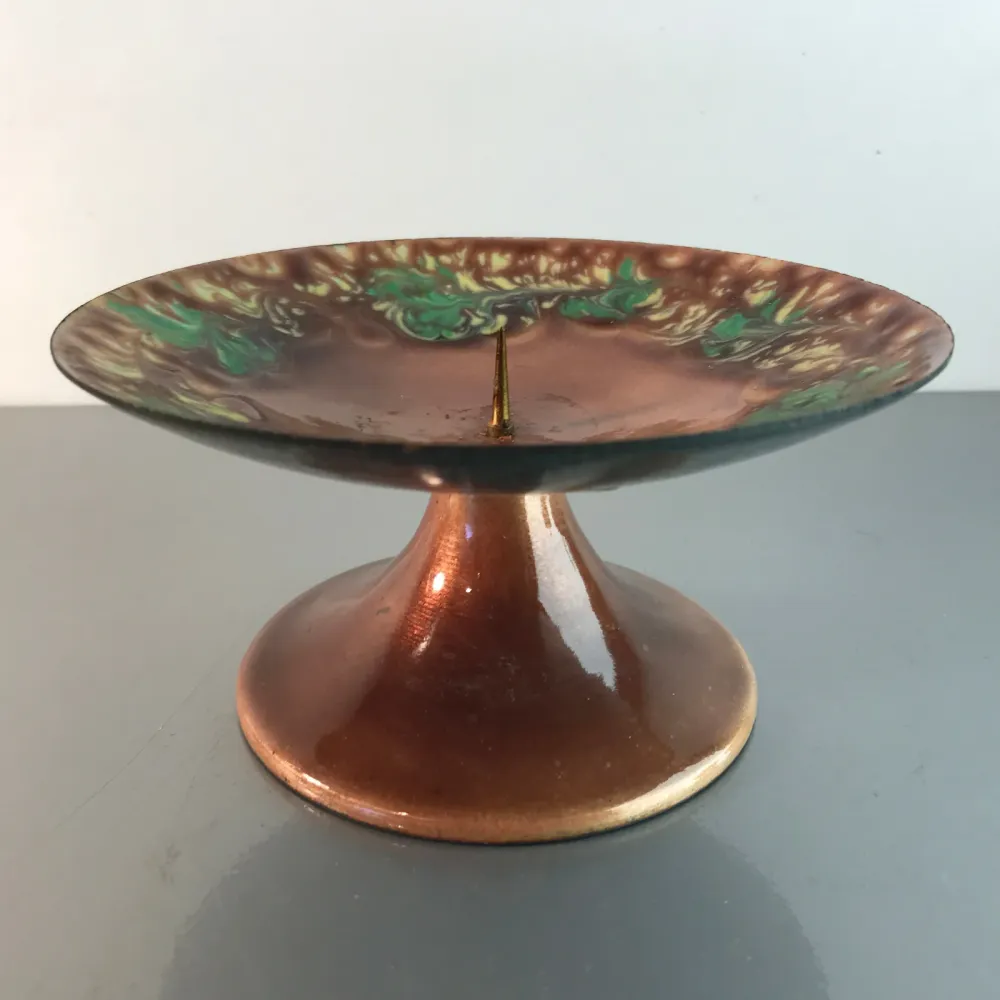 MID CENTURY Emaille Kerzenhalter Kerzenständer D 14,3 cm 50er Vintage