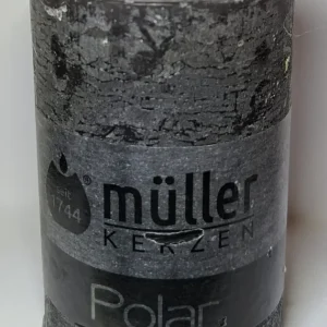 Müller Kerze POLAR asphalt 90/58mm - durchgefärbte Stumpenkerze mit Raureif-Effekt - Original Neuware