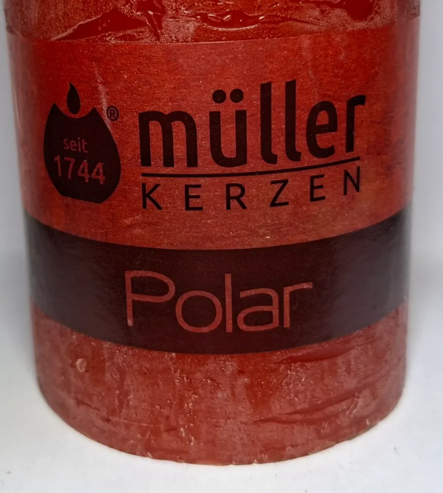Müller Kerze POLAR weinrot 160/68mm - durchgefärbte Stumpenkerze mit Raureif-Effekt - Original Neuware