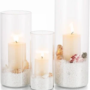 Moderne Glaszylinder Kerzenhalter Set: Windlicht für Hochzeit Stumpenkerzen