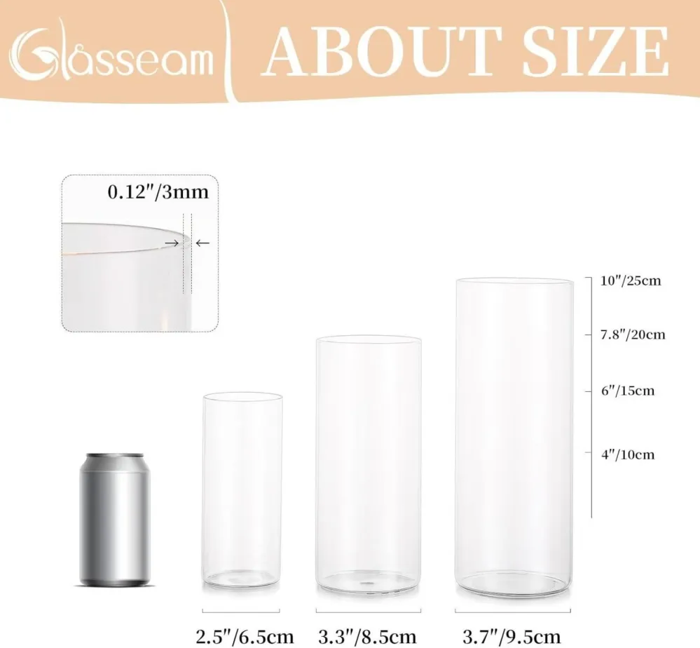 Moderne Glaszylinder Kerzenhalter Set: Windlicht für Hochzeit Stumpenkerzen