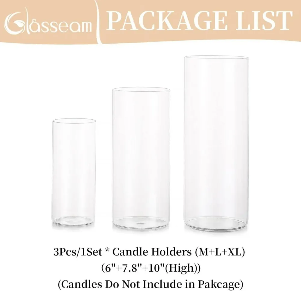 Moderne Glaszylinder Kerzenhalter Set: Windlicht für Hochzeit Stumpenkerzen