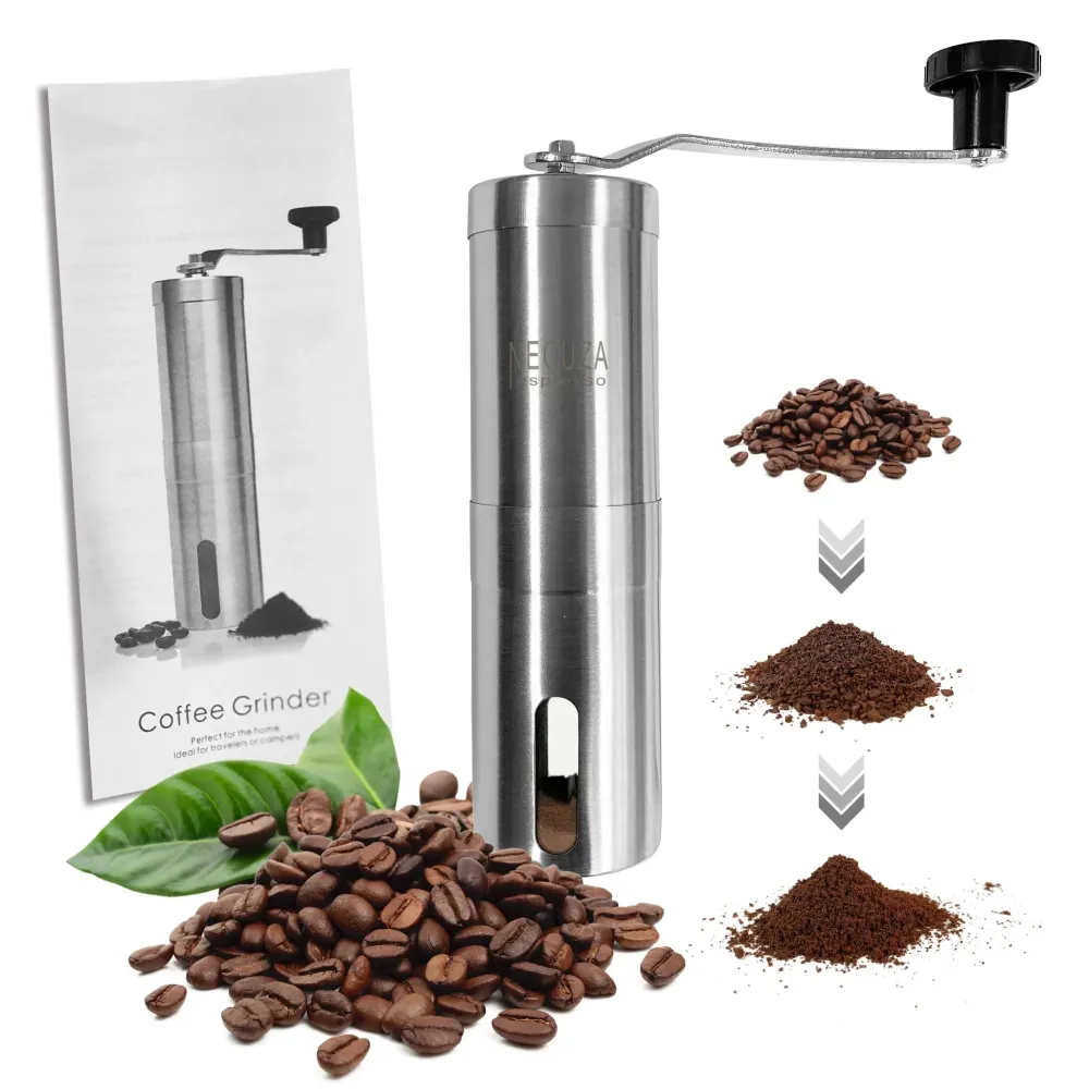 NEOUZA Kaffeemühle, Espressobohnen-Manuell tragbare konische Mahlmühle, Edelstahl