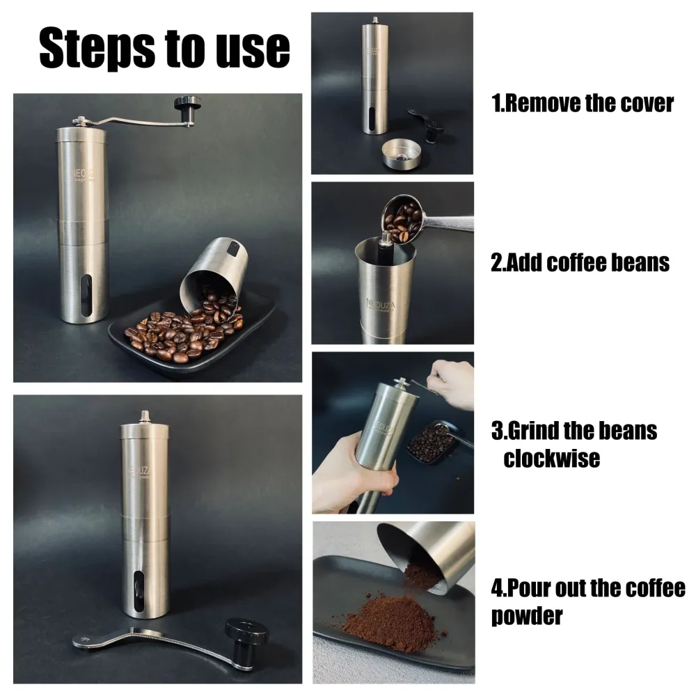 NEOUZA Kaffeemühle, Espressobohnen-Manuell tragbare konische Mahlmühle, Edelstahl