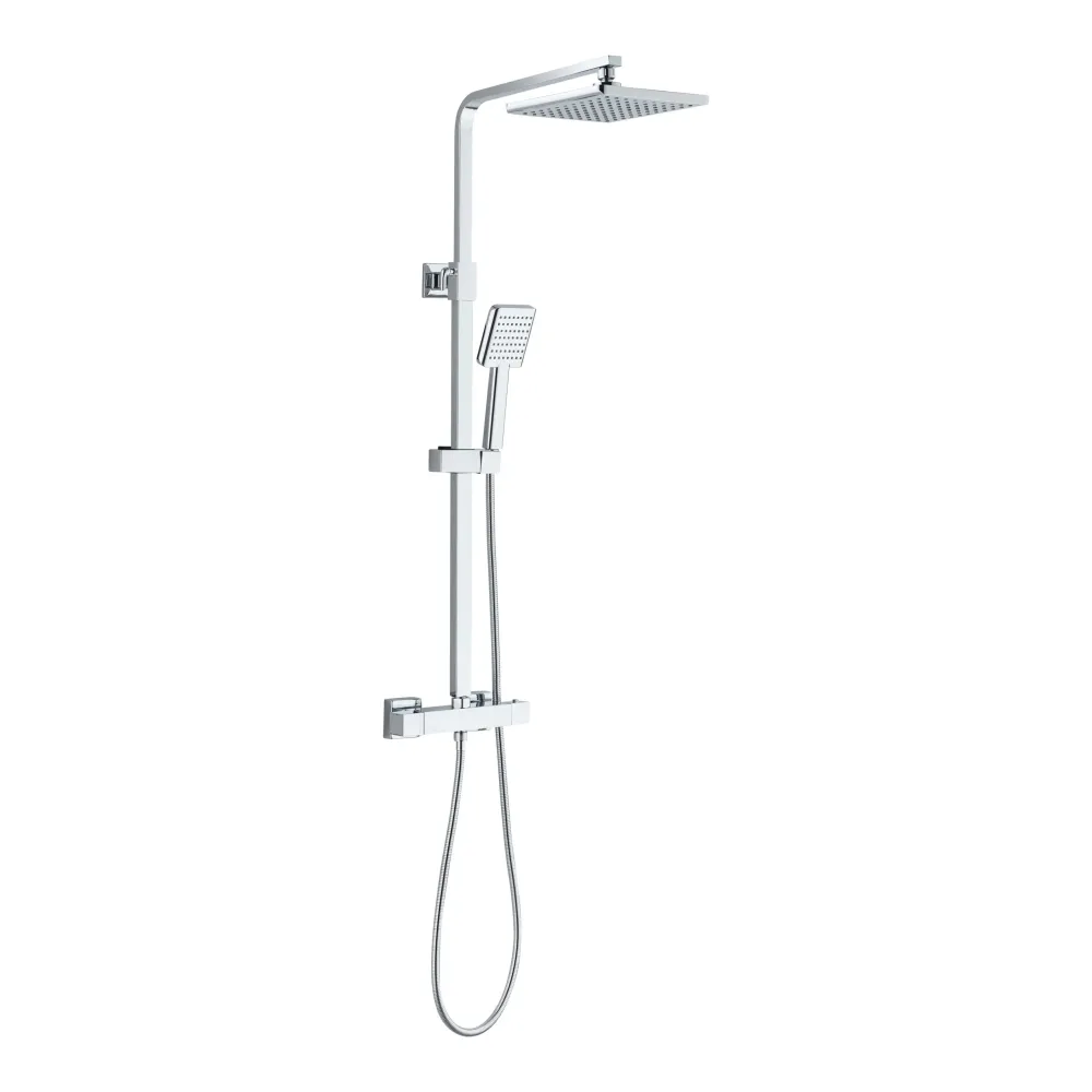 Oase Duschsystem Chrom Eckig mit Regendusche, Handbrause, Duschstange und Thermostat