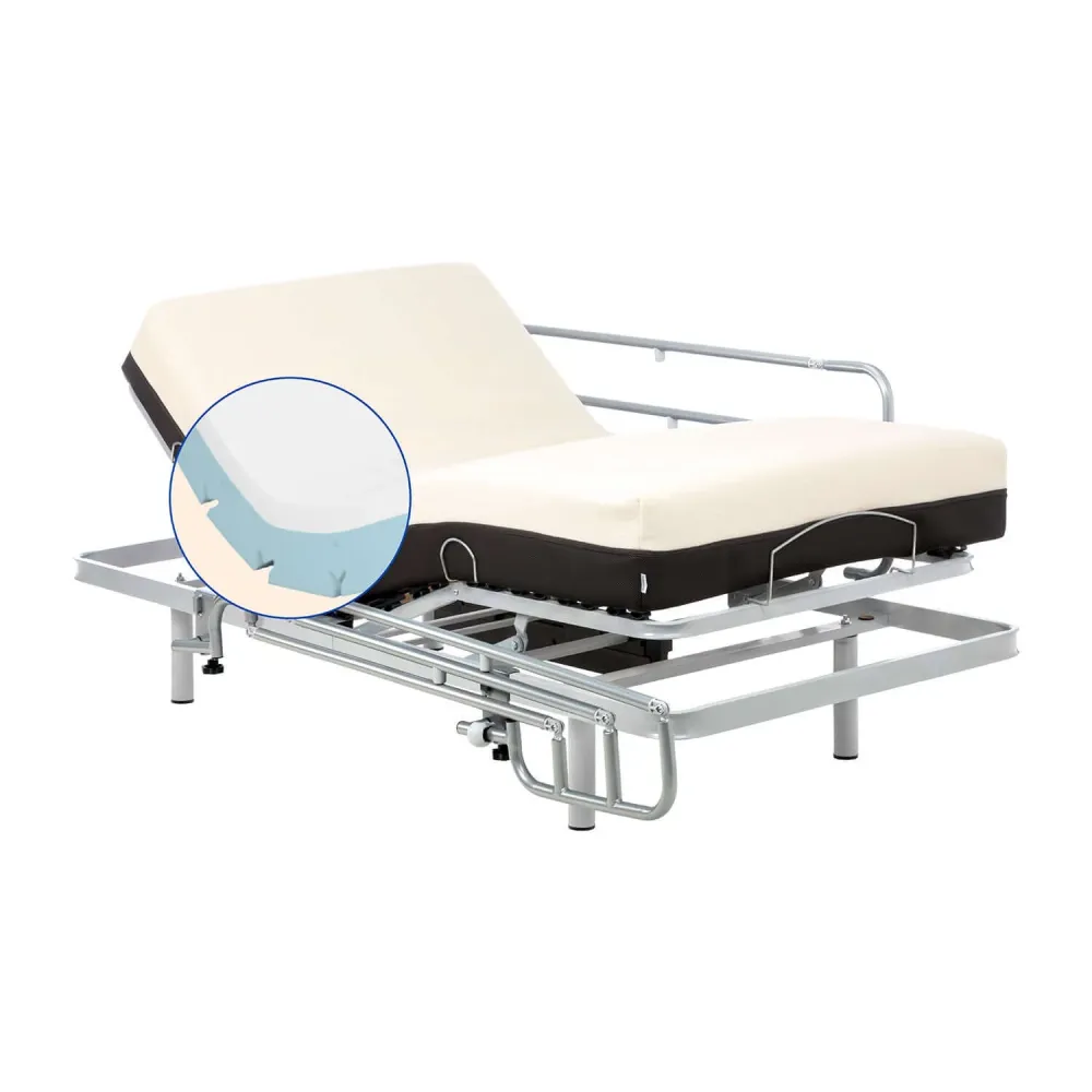 Pack verstellbares Bett mit viskoelastischer orthopädischer Matratze (80x190 cm, Seitengitter)