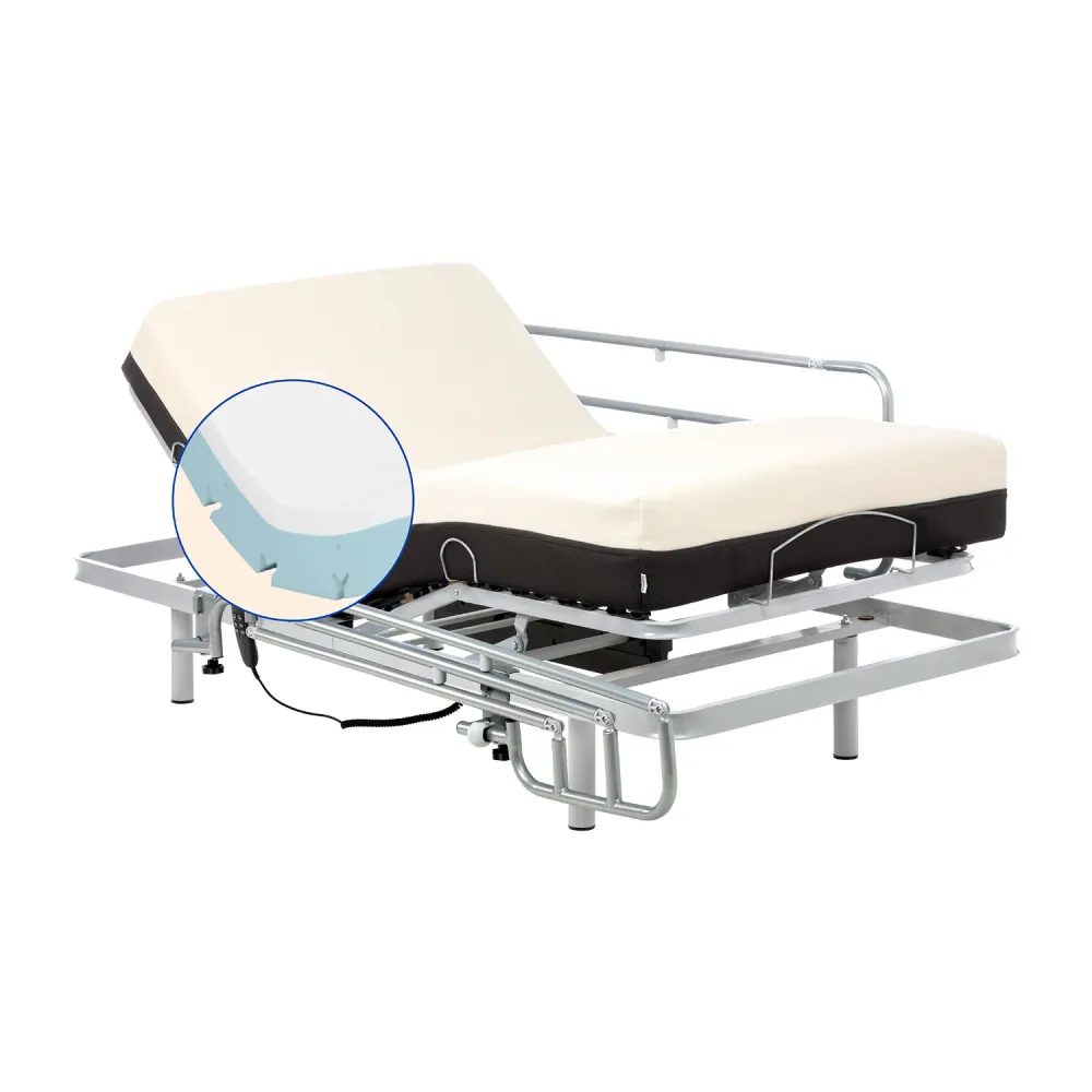 Pack verstellbares Bett mit viskoelastischer orthopädischer Matratze (80x190 cm, Seitengitter)