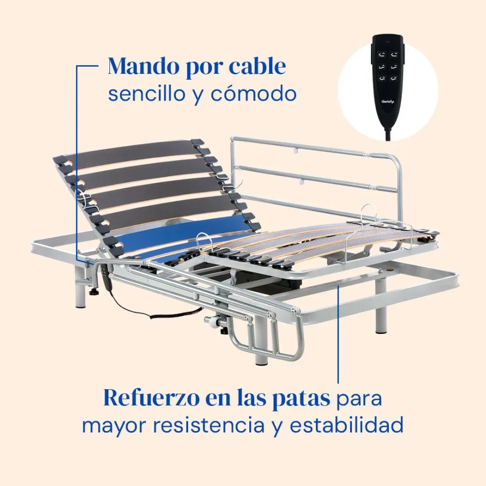 Pack verstellbares Bett mit wasserdichter Matratze Hochresilienz Origin HR (105x190 cm, Seitengitter)