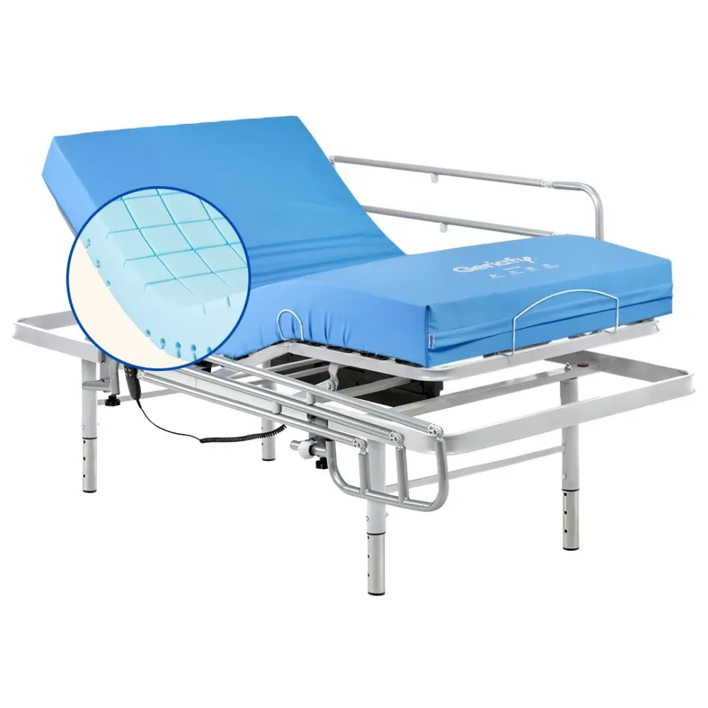 Pack verstellbares Pflegebett mit wasserdichter Origin HR-Matratze | Kabellose Fernbedienung (105x190 cm, Seitengitter)