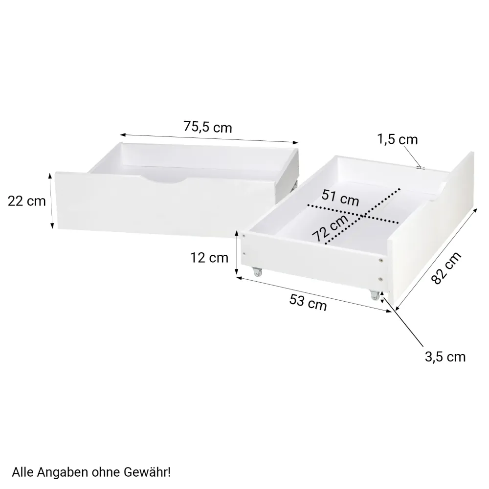 Palettenbett 140x200 cm Weiss | Doppelbett mit Bettkästen | mit Matratze | Holz | Kind Gast