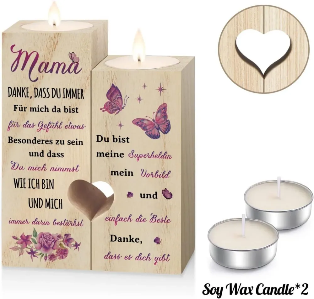 Personalisierter Kerzenhalter Herzform Geschenk Mama