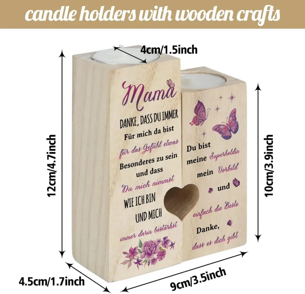 Personalisierter Kerzenhalter Herzform Geschenk Mama