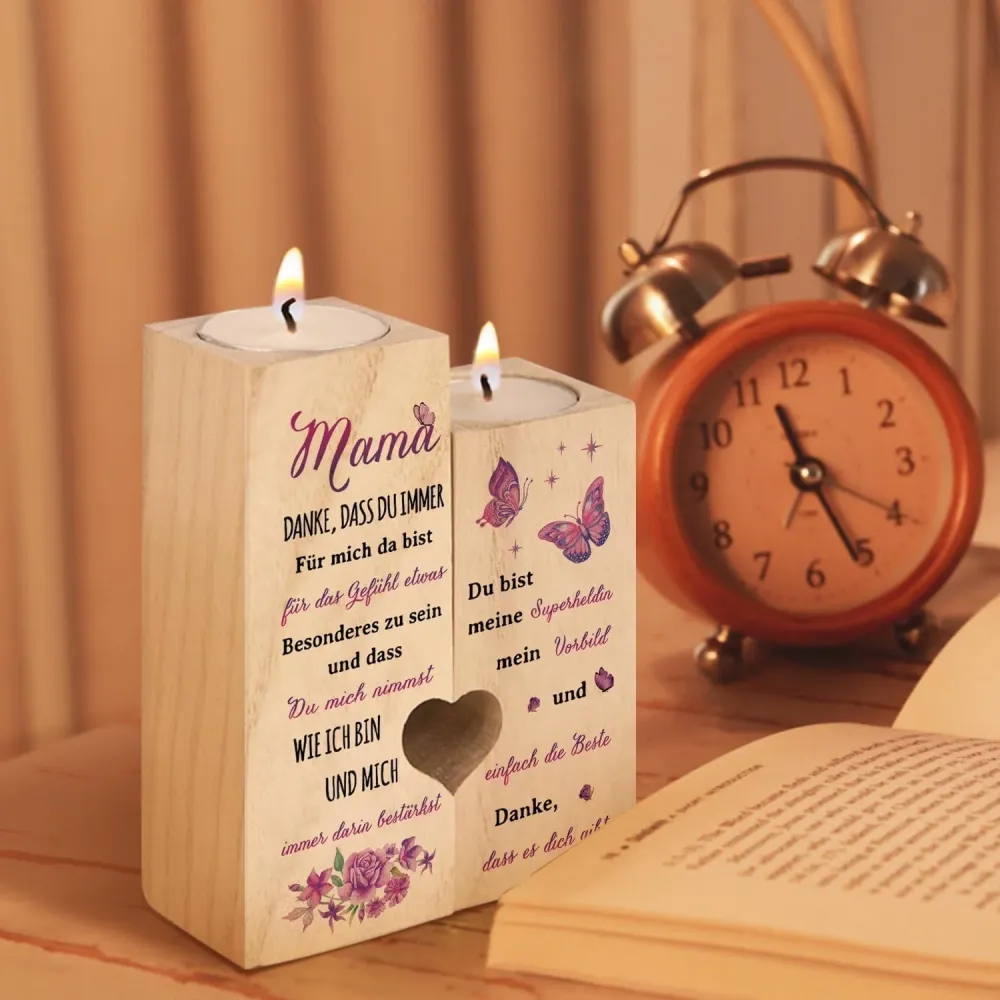 Personalisierter Kerzenhalter Herzform Geschenk Mama