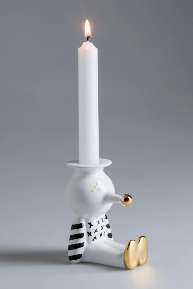 PINOCCHIETTO Kerzenhalter weiss-schwarz-gold von Bosa