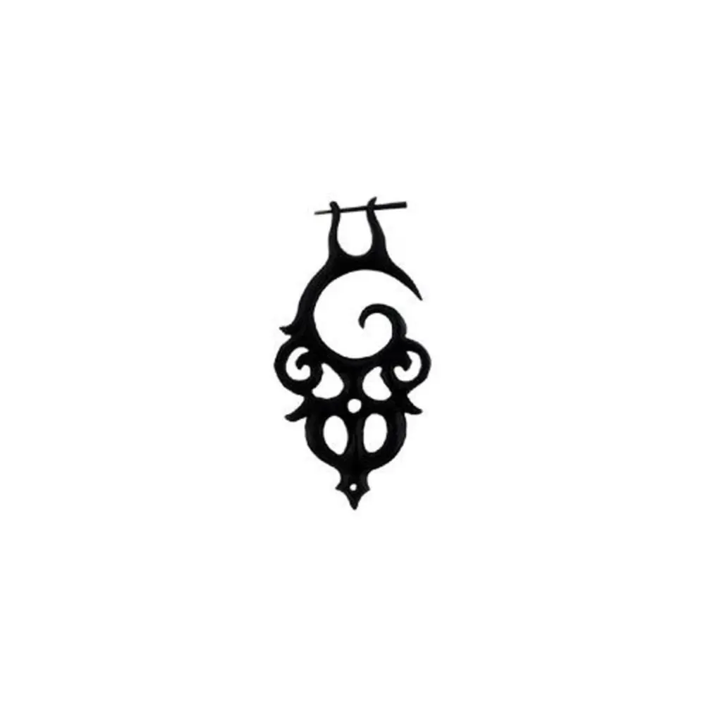 Pin-Ohrring, schwarzer tattooförmiger Pin-Ohrring, 60 mm, handgeschnitzt aus Büffelhorn