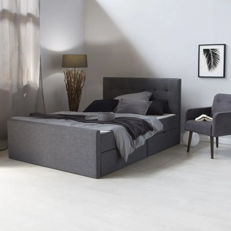 Polsterbett 120x200 mit 2 Bettkästen und Lattenrost Grau