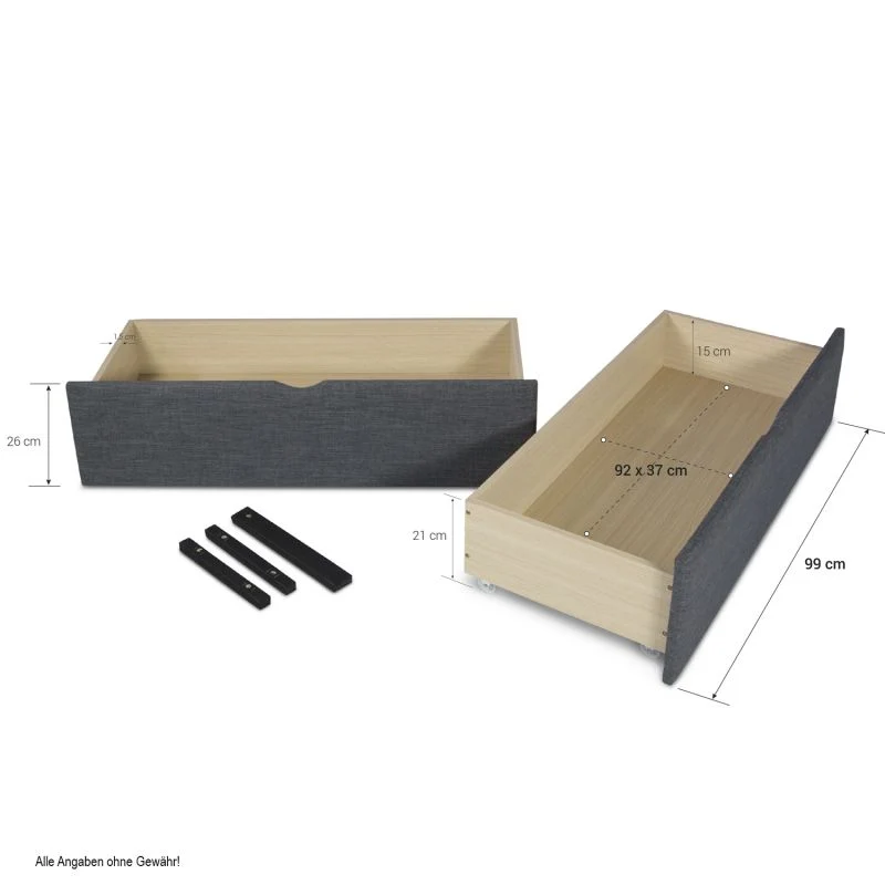 Polsterbett 120x200 mit 2 Bettkästen und Lattenrost Grau