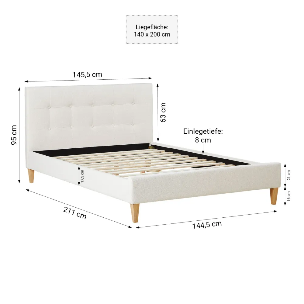 Polsterbett 140x200 cm Beige Bouclé | mit Lattenrost | mit Matratze | Doppelbett