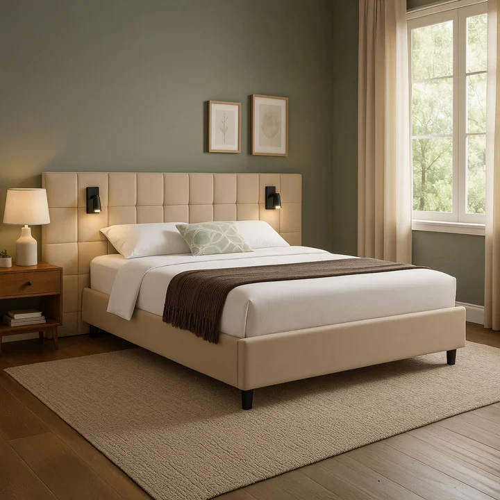 Polsterbett 140x200 cm Luzano - LED Lattenrost & Kopfteil - Samt Beige