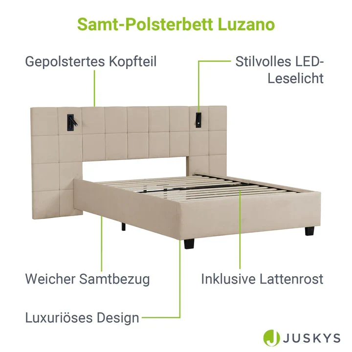 Polsterbett 140x200 cm Luzano - LED Lattenrost & Kopfteil - Samt Beige