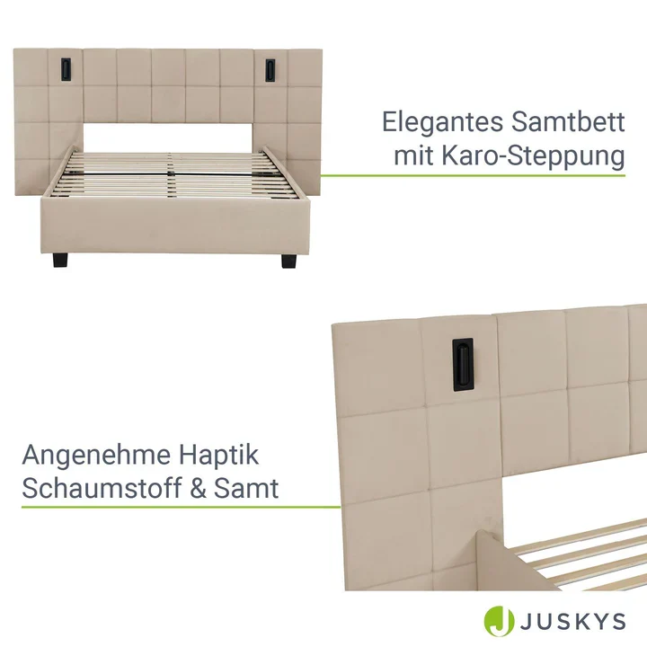 Polsterbett 140x200 cm Luzano - LED Lattenrost & Kopfteil - Samt Beige