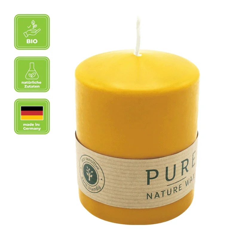 PURE NATURAL WAX, Natur, Stumpenkerze, WENZEL, 90/70 mm, Brenndauer ca. 30h, 100% plastikfrei
