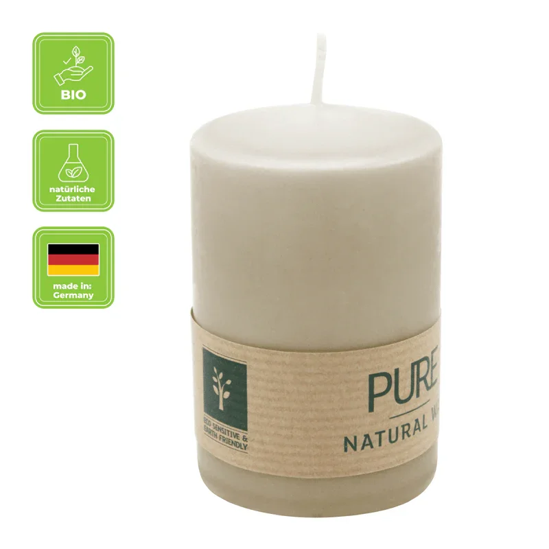 PURE NATURAL WAX, Sahara, Stumpenkerze, WENZEL, 90/60 mm, Brenndauer ca. 26h, 100% plastikfrei