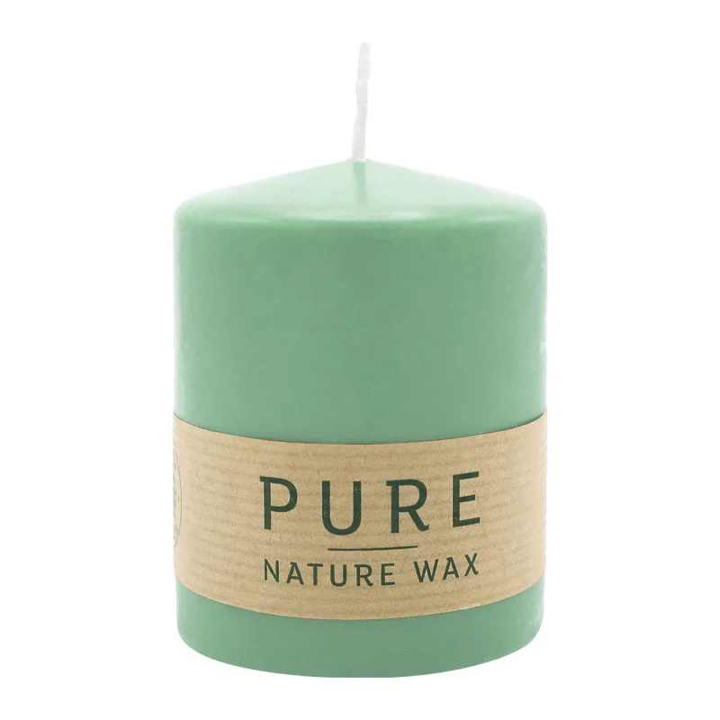 PURE NATURAL WAX, Smaragd, Stumpenkerze, WENZEL, 90/70 mm, Brenndauer ca. 30h, 100% plastikfrei
