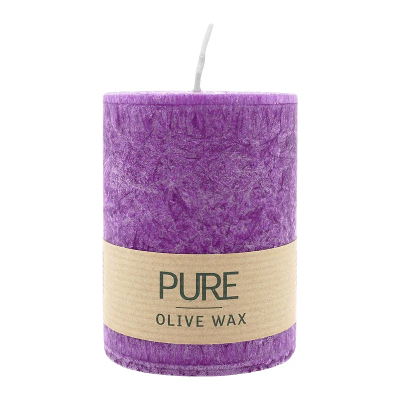 PURE OLIVE WAX, Erika, vegane Stumpenkerze, WENZEL, 90/70 mm, Brenndauer ca. 30h