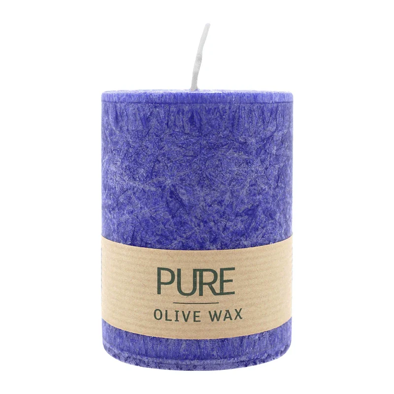 PURE OLIVE WAX, Nachtblau, vegane Stumpenkerze, WENZEL, 90/70 mm, Brenndauer ca. 30h