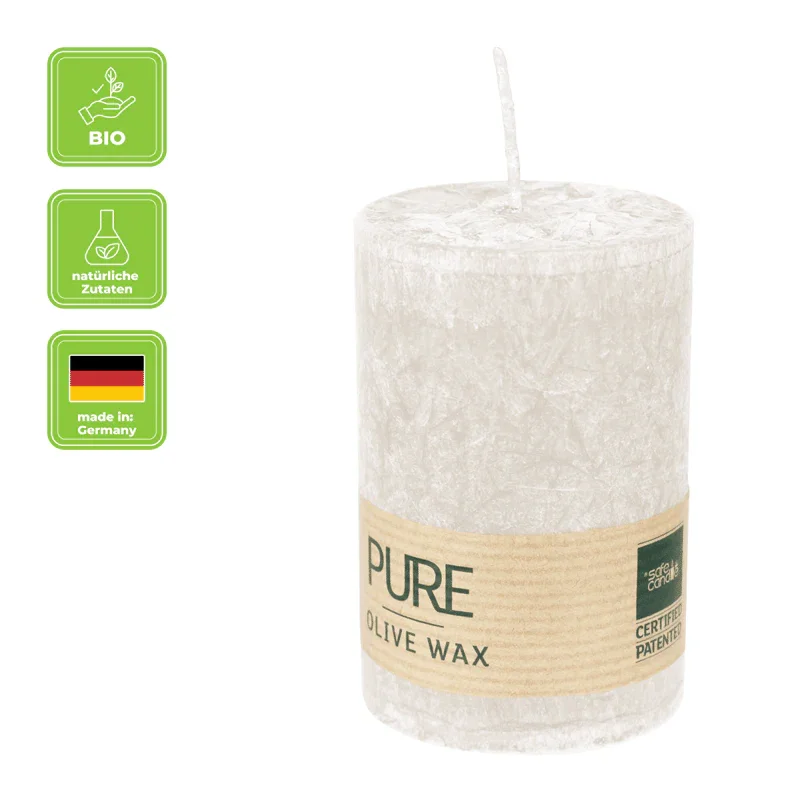 PURE OLIVE WAX, Sahara, vegane Stumpenkerze, WENZEL, 90/60 mm, Brenndauer ca. 26h