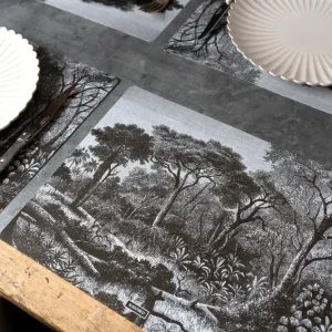Rechteckige Tischsets im Schwarz-Weiß-Landschaftsdesign