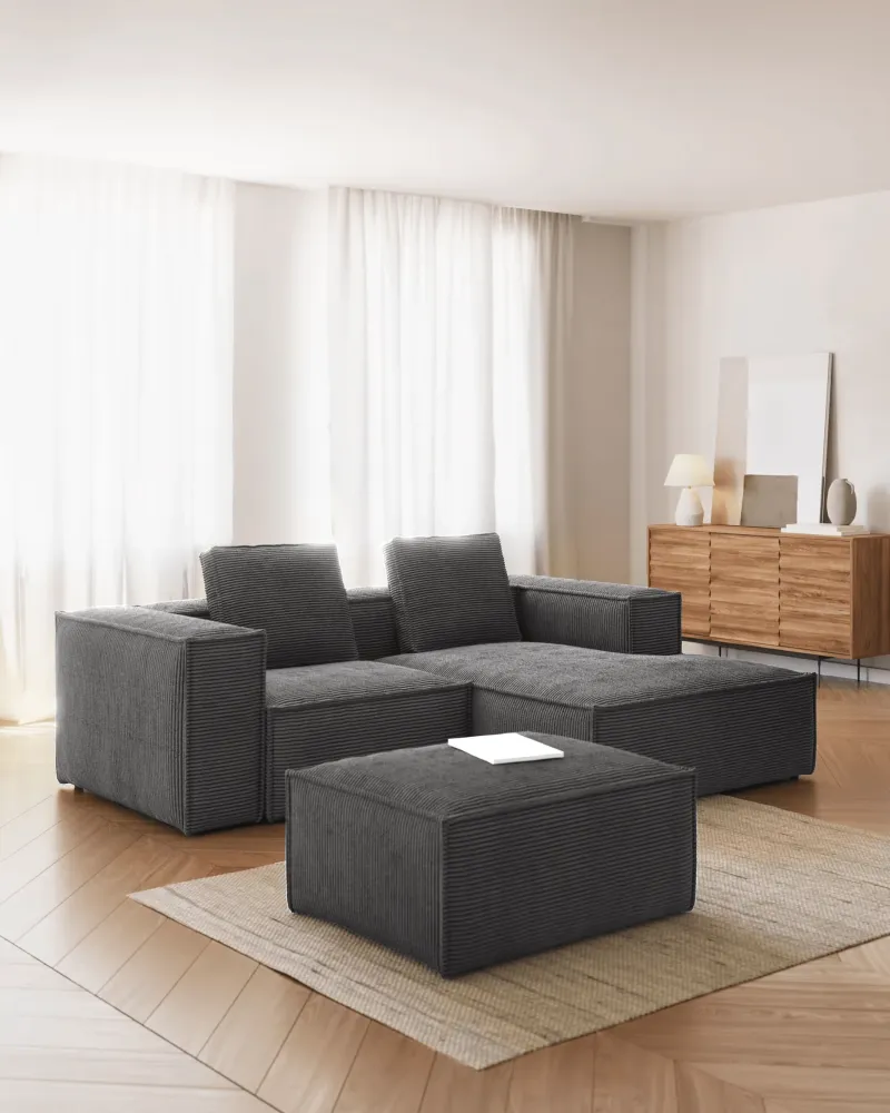 Rechtsseitiges 2-Sitzer-Sofa BLOK grauem Cord
