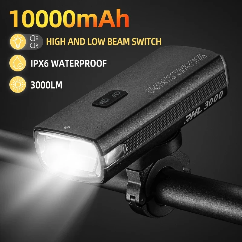 Rockbros 3000LM Fahrradlicht mit Abblend- und Fernlicht Funktion.