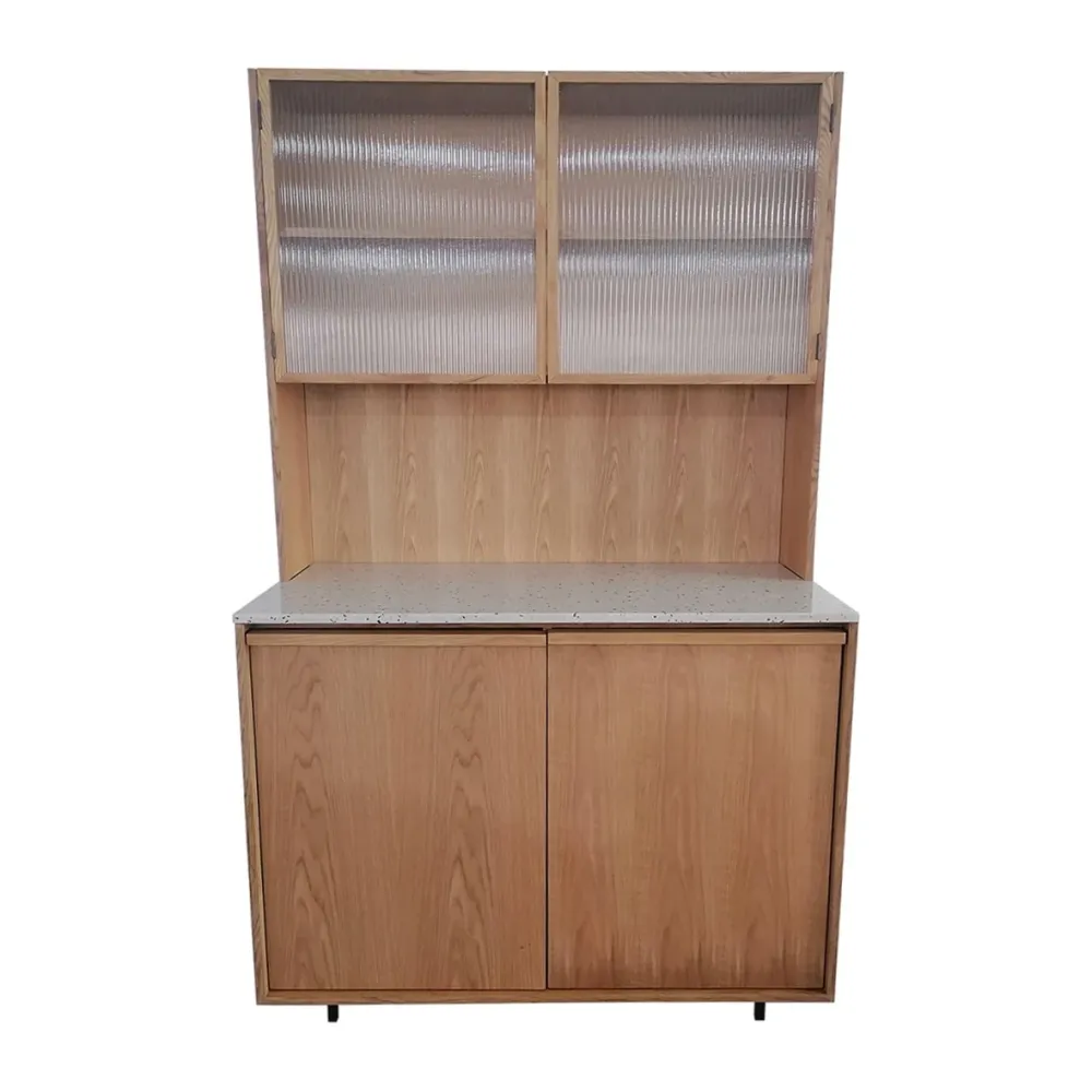 Rosa Weinkühlschrank 102 x 195 cm – Eiche Terrazzo – schwarzes Bein