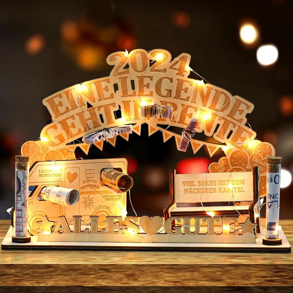 Ruhestand Geschenk Holz LED-Lichterkette Rentner 2024 Mann