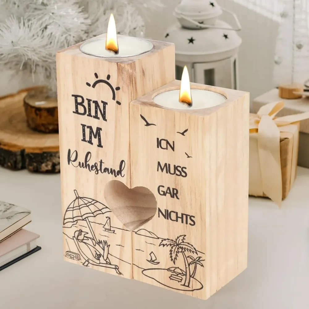 Ruhestand Geschenk Kerzenständer Holz Renteneintritt Deko